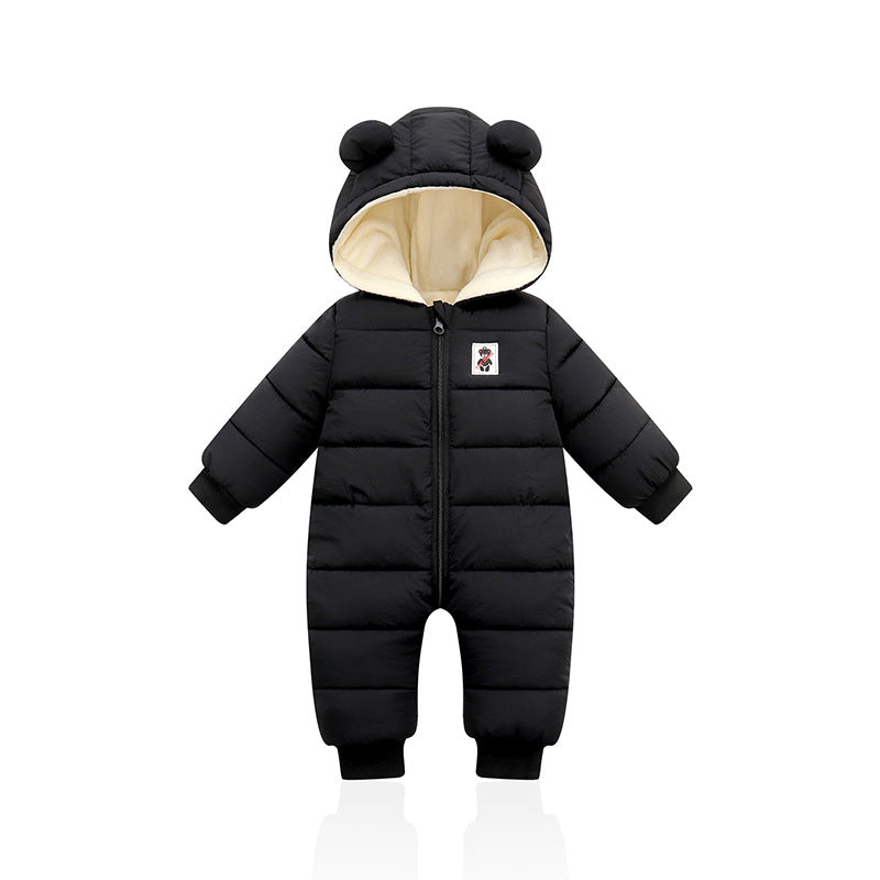 Suitable For Height 80cm Black Baby & Toddler Hooded Padded Snowsuit - Fleece Lined Winter Romper Outerwear