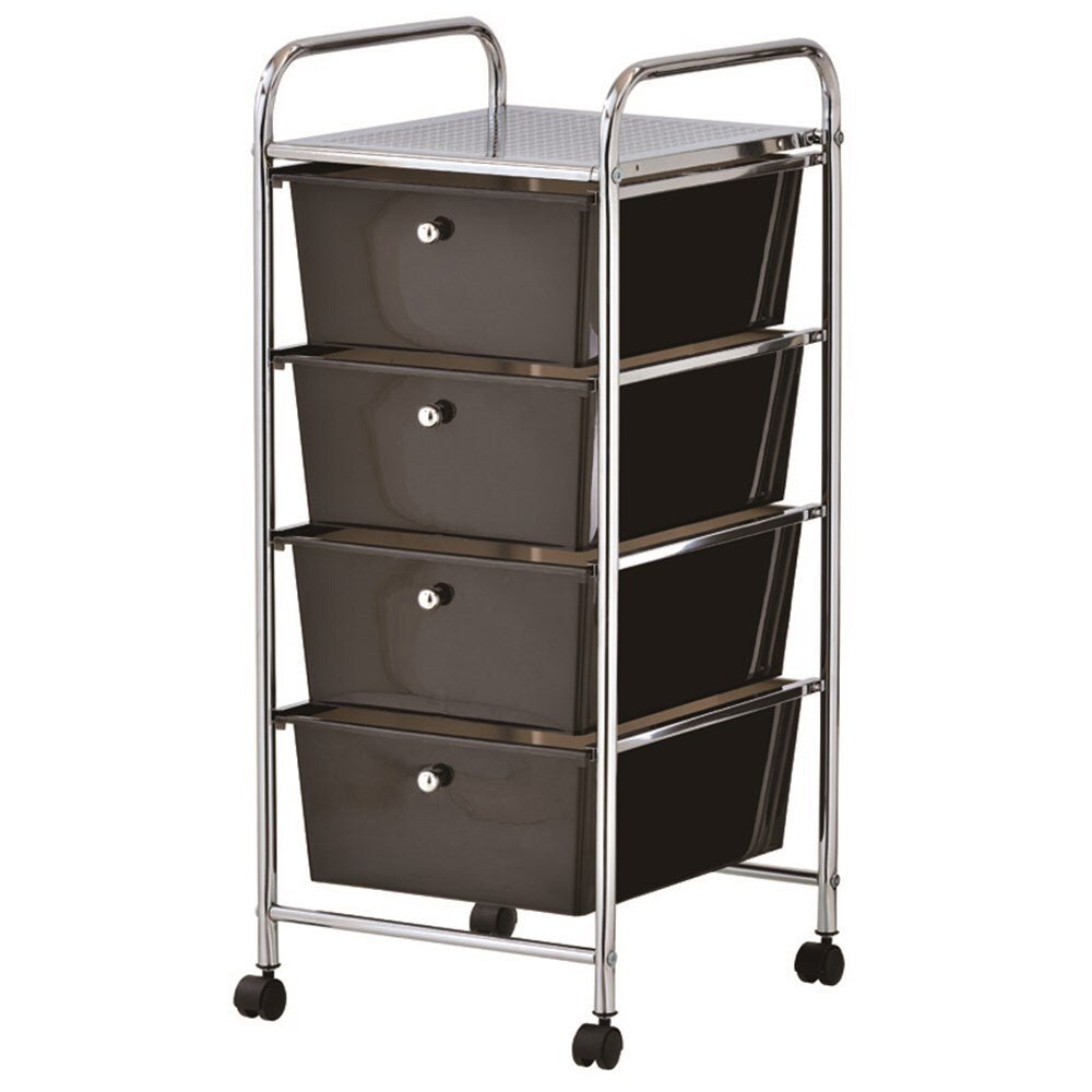 YES4HOMES Black Plastic Storage 4 Drawer with Metal Trolley Shelf and Slide - Out Drawers