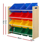 Keezi Kids Toy Box 12 Bins Bookshelf Organiser Children Storage Rack