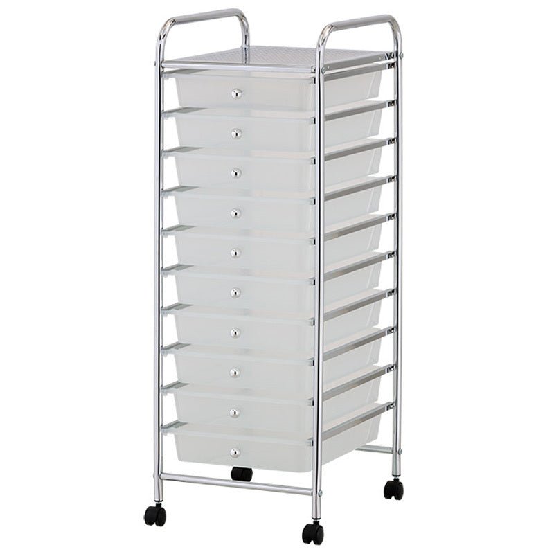 White Plastic Storage10 Tier with Metal Trolley Shelf and Slide - Out Drawers