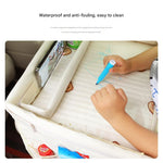 Kids Car Seat Travel Tray - Waterproof Lap Desk with Storage Pockets (Beige Bear - Square)