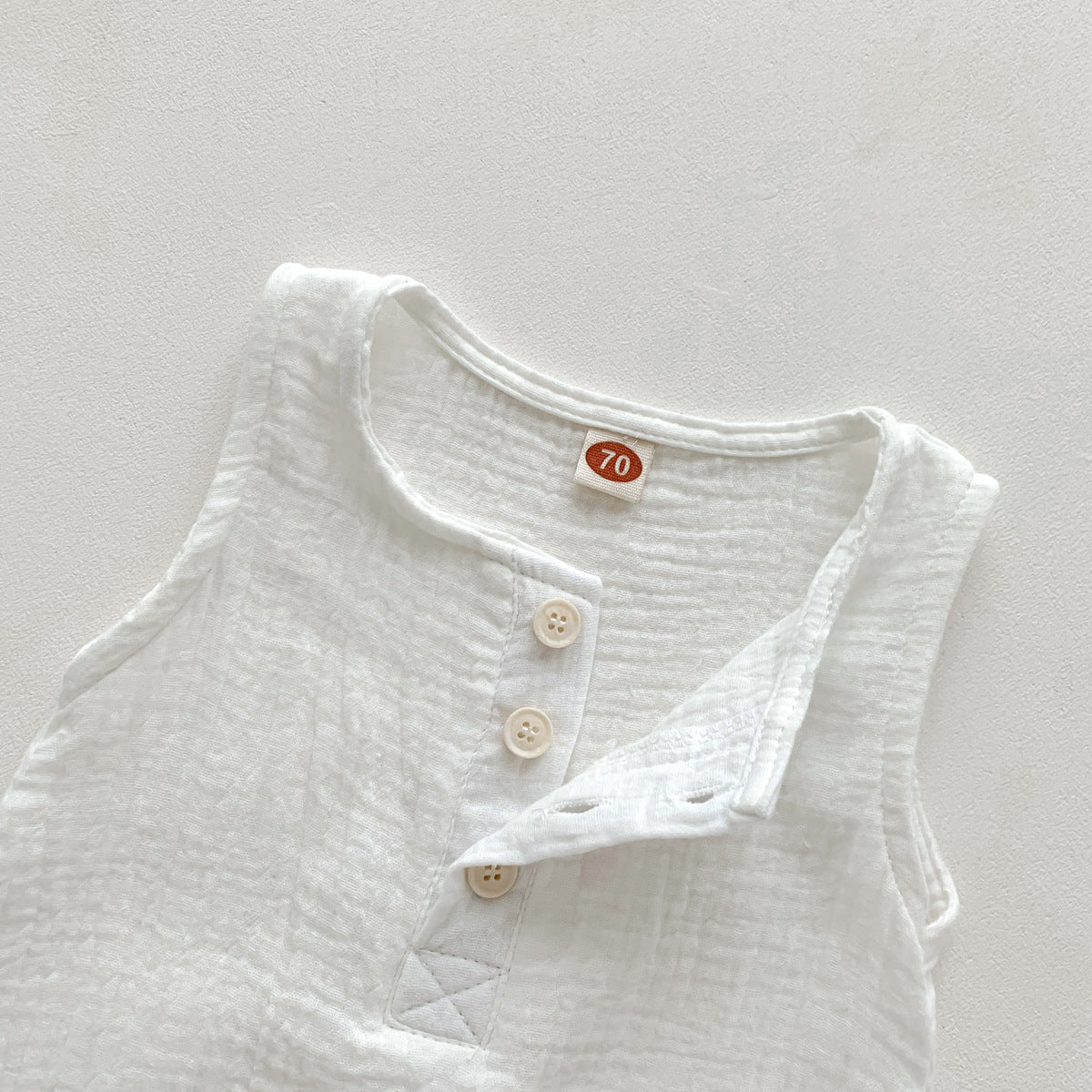70cm White Sleeveless Bubble Cotton Baby Romper - Soft Newborn Onesie for Boys and Girls, 0-2 Years