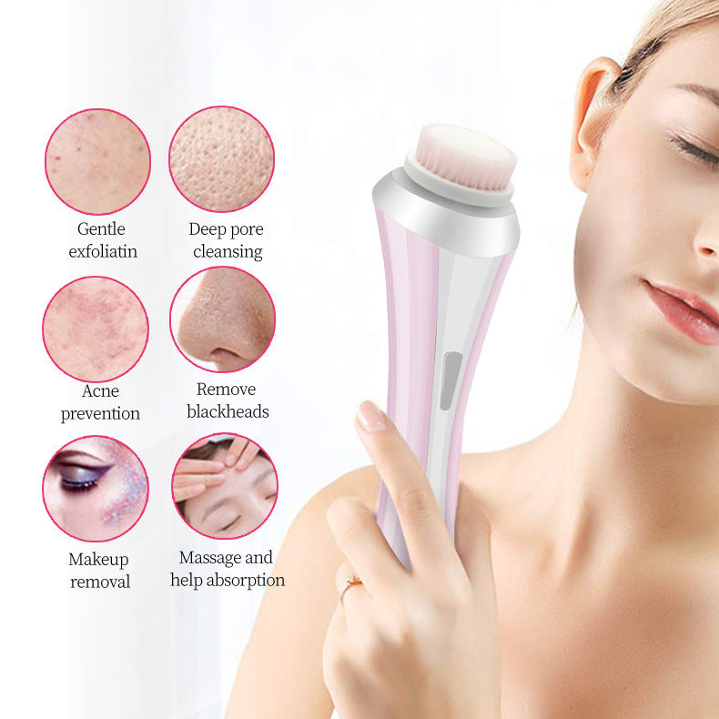 Green Rechargeable Facial Cleansing Brush Kit with 4 Heads & Charging Dock