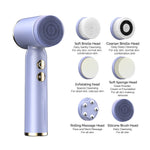 White 6-in-1 Electric Facial Cleansing Brush Set - Rechargeable & Waterproof