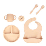 Beige 013 Silicone Baby Feeding Set - Suction Plate, Bib, Cup & Utensils | BPA-Free Baby Tableware