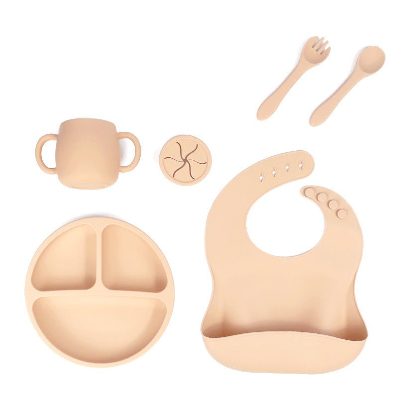 Beige 013 Silicone Baby Feeding Set - Suction Plate, Bib, Cup & Utensils | BPA-Free Baby Tableware