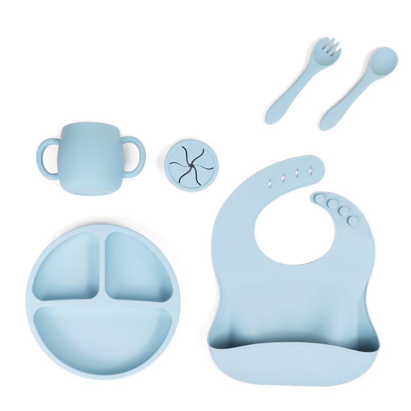 Blue 096 Silicone Baby Feeding Set - Suction Plate, Bib, Cup & Utensils | BPA-Free Baby Tableware