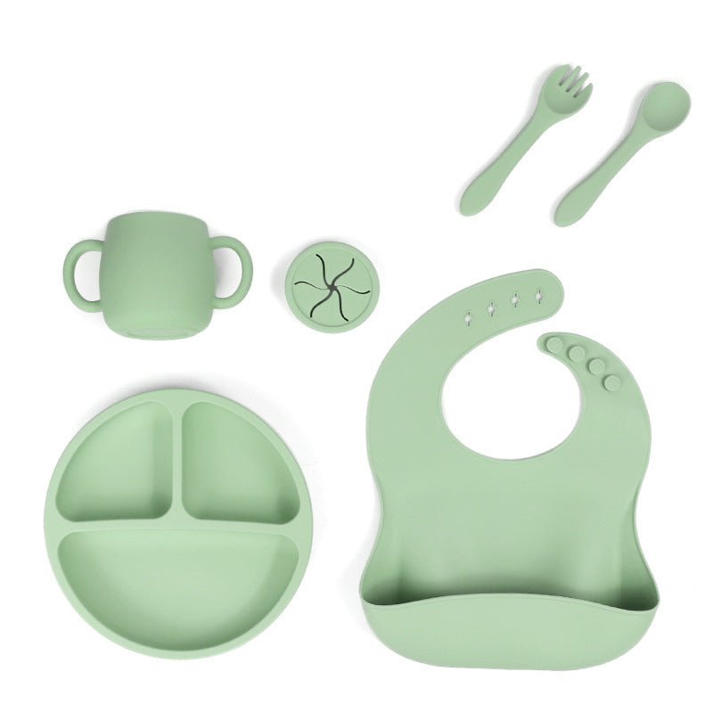 Green 095 Silicone Baby Feeding Set - Suction Plate, Bib, Cup & Utensils | BPA-Free Baby Tableware