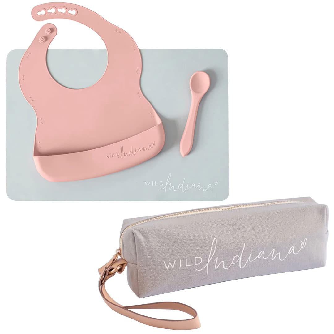 LIFEBEA WILD INDIANA Eating - out Comfy Silicone Baby Bib set for babies & Toddlers(10 - 72 Months) Waterproof baby fedding including Waterproof carry case (Blush)