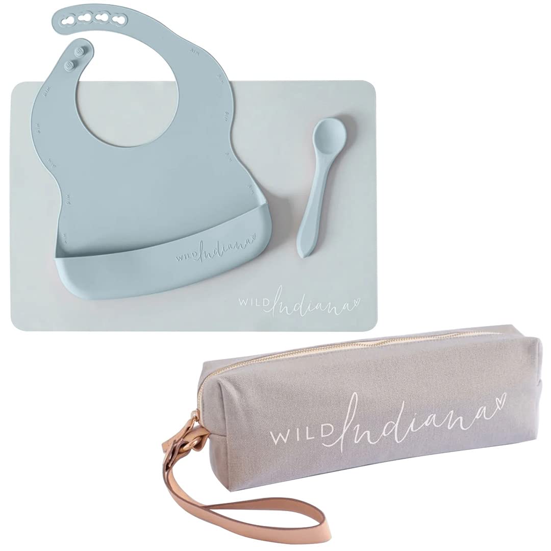 LIFEBEA WILD INDIANA Eating - out Comfy Silicone Baby Bib set for babies & Toddlers(10 - 72 Months) Waterproof baby fedding including Waterproof carry case (Duck Egg Blue)