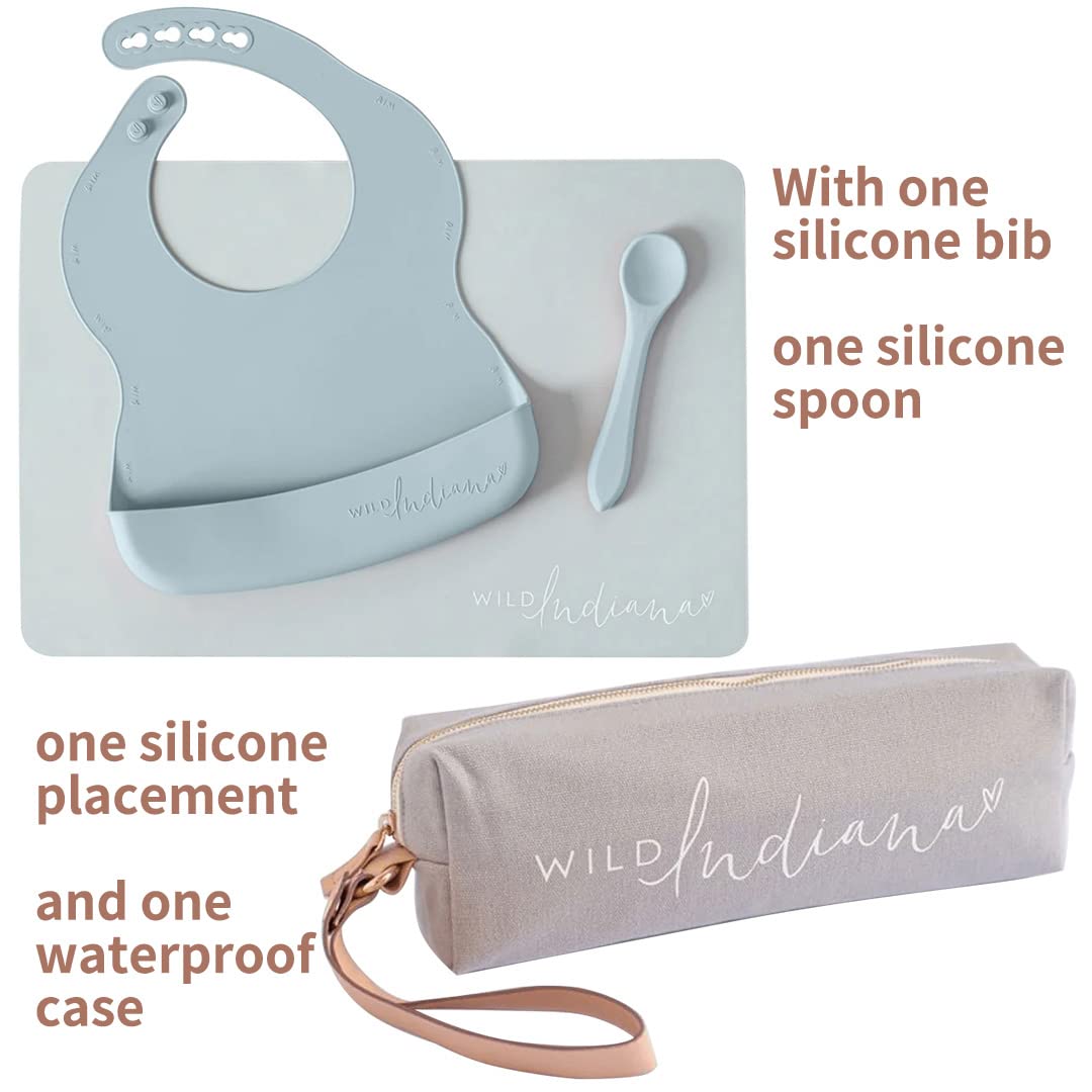 LIFEBEA WILD INDIANA Eating - out Comfy Silicone Baby Bib set for babies & Toddlers(10 - 72 Months) Waterproof baby fedding including Waterproof carry case (Duck Egg Blue)