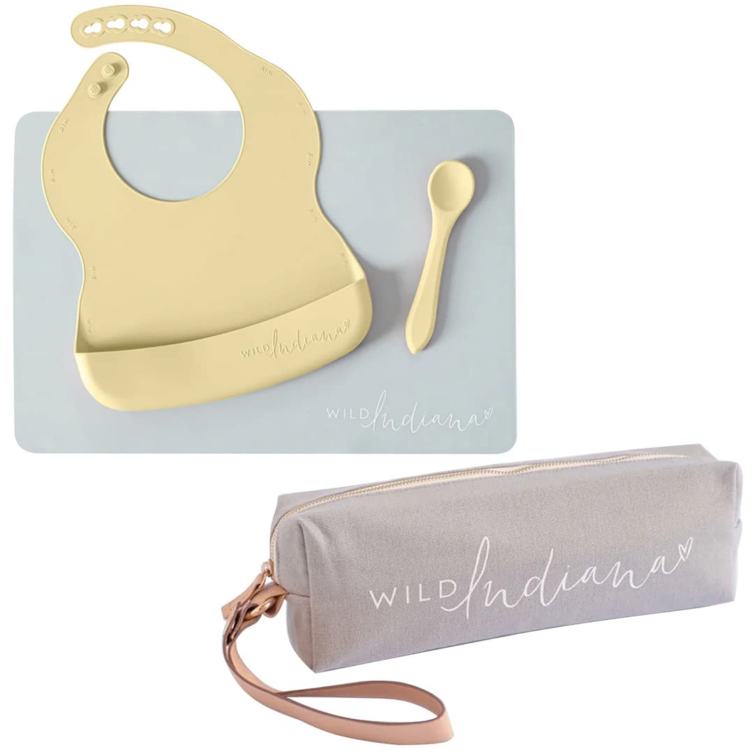 LIFEBEA WILD INDIANA Eating - out Comfy Silicone Baby Bib set for babies & Toddlers(10 - 72 Months) Waterproof baby fedding including Waterproof carry case (Lemon)