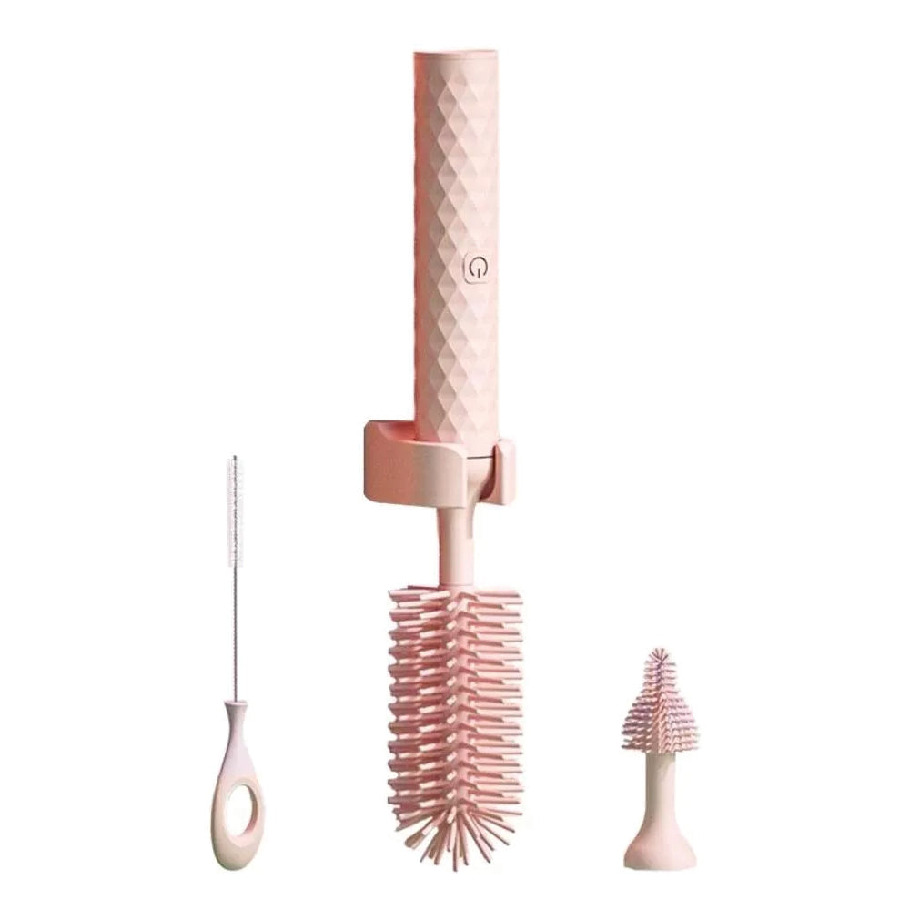 Vibe Geeks 3-in-1 Electric Silicone Cordless Bottle Brush Cleaner Usb Rechargeable - Pink