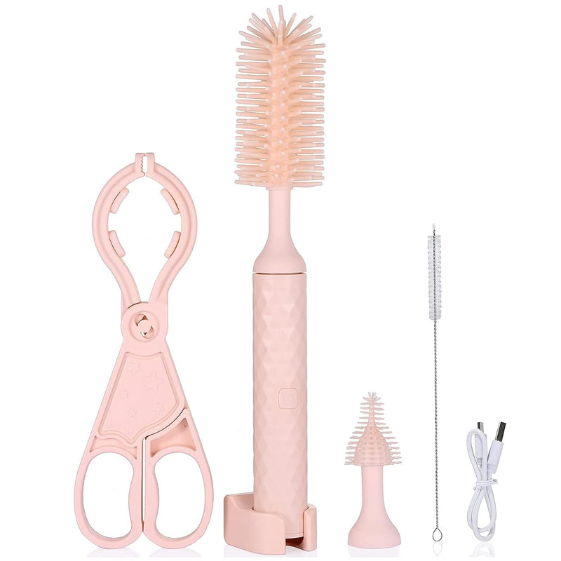 Vibe Geeks 360° Rotation Long Handle Reusable Silicone Baby Bottle Brush Set - Green