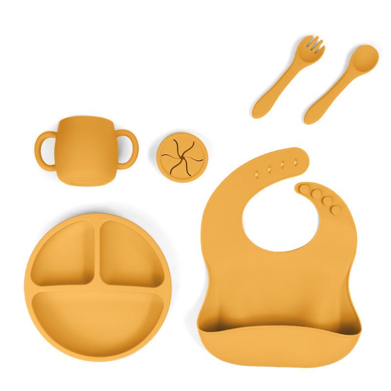Yellow 1183 Silicone Baby Feeding Set - Suction Plate, Bib, Cup & Utensils | BPA-Free Baby Tableware