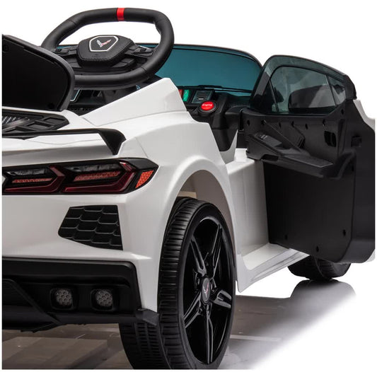 12V Licensed V8 Corvette Battery Powered Sports Kids Ride On Car – White - ToyChest.au
