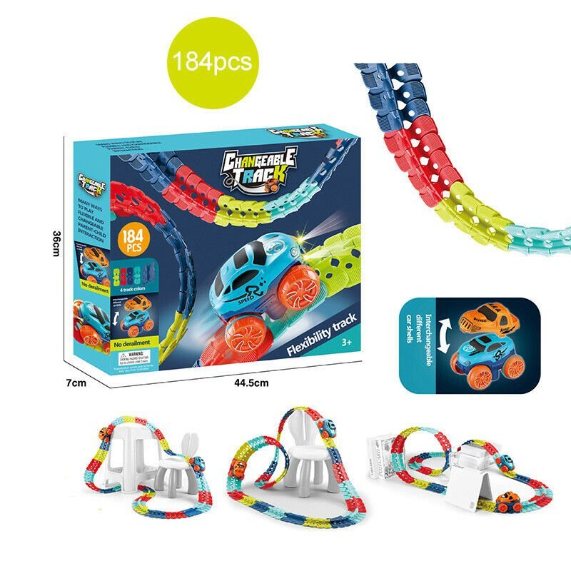 Changeable Track In The Dark Track with LED Light - Up Race Car Flexible Track Toy 138