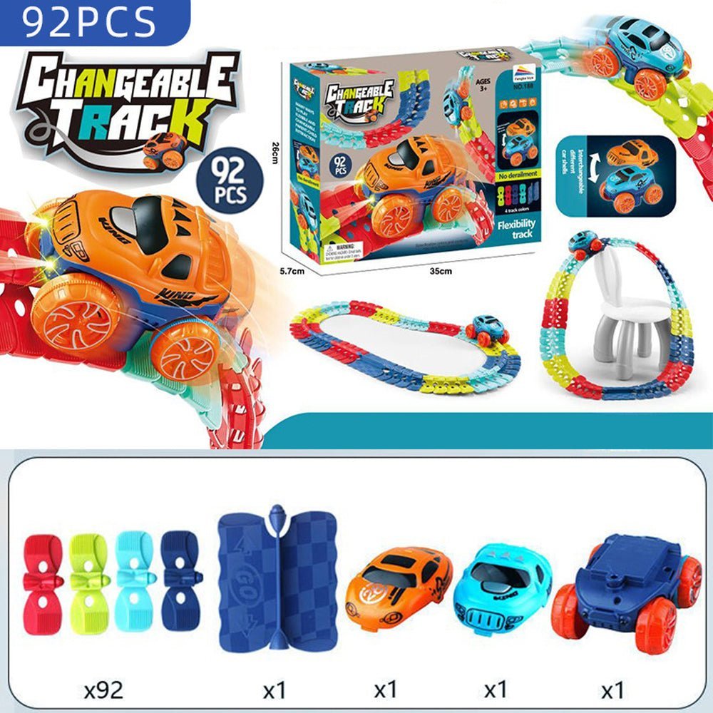 Changeable Track In The Dark Track with LED Light - Up Race Car Flexible Track Toy 92