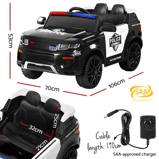 Electric Ride On Car Rigo Kids Patrol Police Ride On Cars Horn Music Remote Black - ToyChest.au