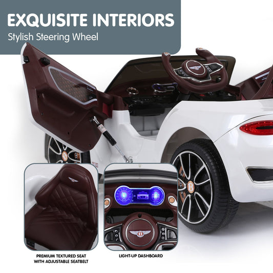 Kahuna Bentley Exp 12 Speed 6E Licensed Kids Ride On Electric Car Remote Control - White - ToyChest.au