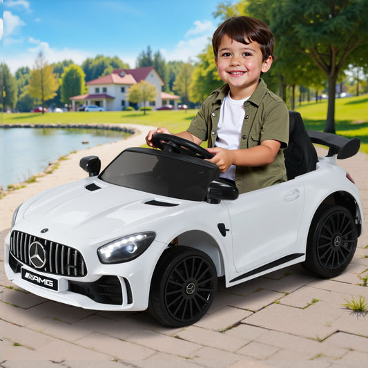 Kids Electric Ride On Car Mercedes-Benz AMG GTR Licensed Toy Cars Remote White - ToyChest.au