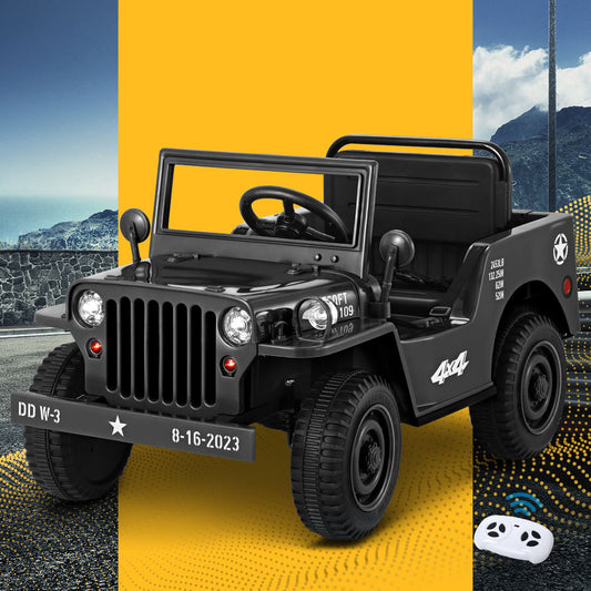 Rigo Kids Electric Ride On Car Jeep Military Off Road Toy Cars Remote 12V Black - ToyChest.au