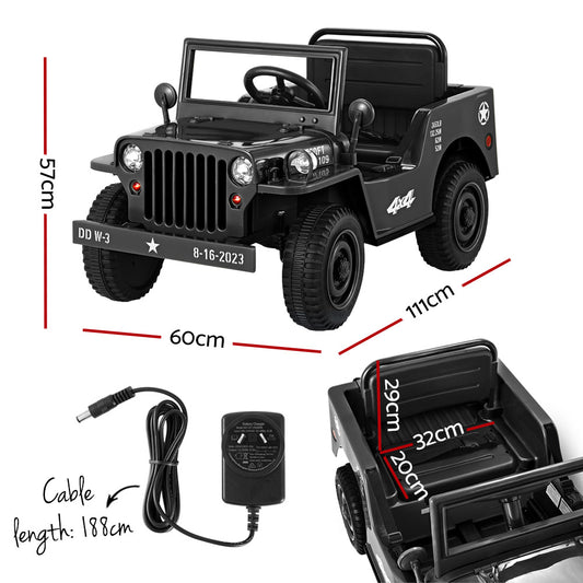 Rigo Kids Electric Ride On Car Jeep Military Off Road Toy Cars Remote 12V Black - ToyChest.au