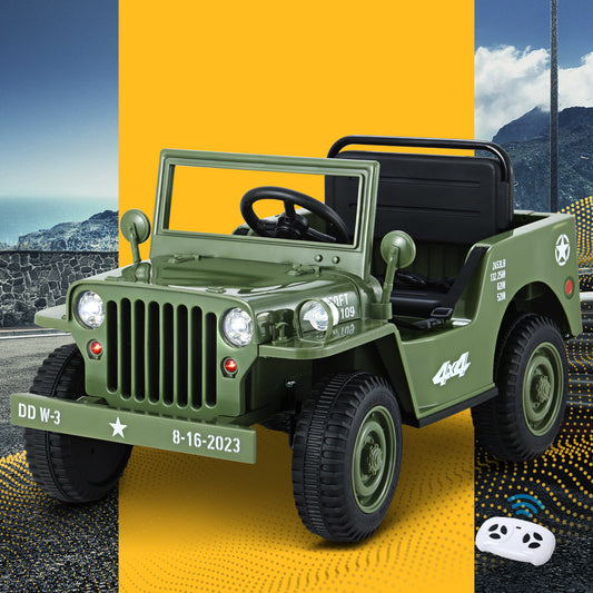 Rigo Kids Electric Ride On Car Jeep Military Off Road Toy Cars Remote 12V Olive - ToyChest.au