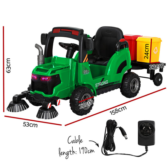 Rigo Kids Electric Ride On Car Street Sweeper Truck Toy Cars Remote 12V Green - ToyChest.au
