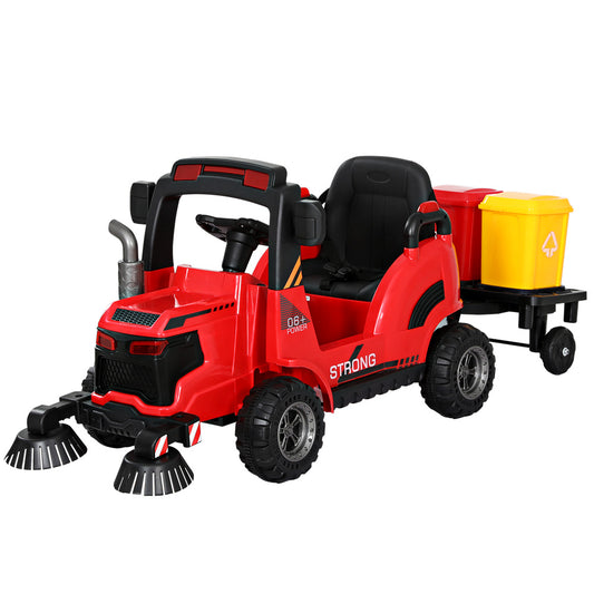 Rigo Kids Electric Ride On Car Street Sweeper Truck Toy Cars Remote 12V Red - ToyChest.au