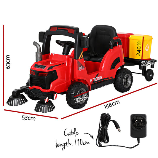 Rigo Kids Electric Ride On Car Street Sweeper Truck Toy Cars Remote 12V Red - ToyChest.au