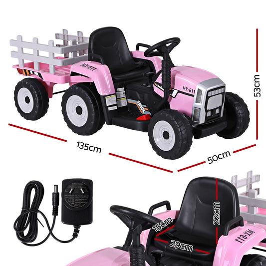 Rigo Kids Electric Ride On Car Tractor Toy Cars 12V Pink - ToyChest.au