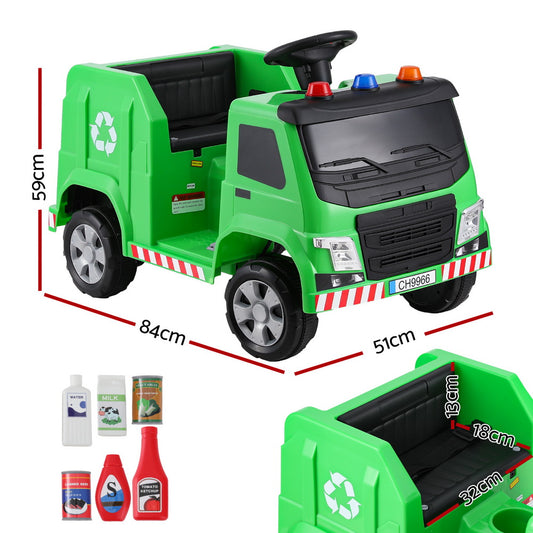 Rigo Kids Ride On Car Garbage Truck Police Light 12V Electric Toys Cars Green - ToyChest.au
