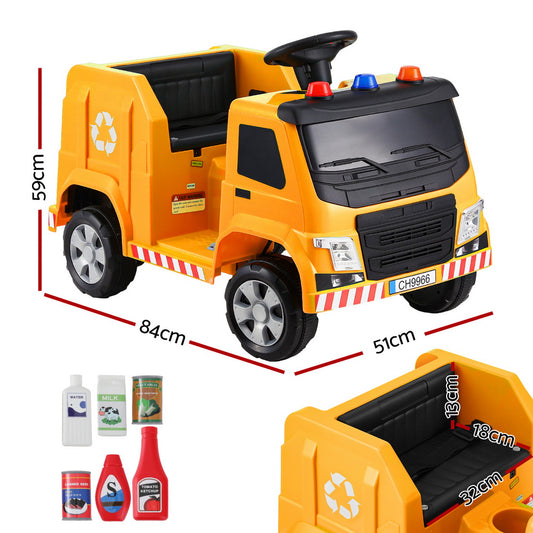 Rigo Kids Ride On Car Garbage Truck Police Light 12V Electric Toys Cars Yellow - ToyChest.au