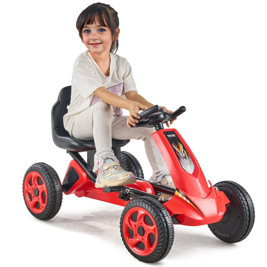 VEVOR Go Kart 4 Wheel Pedal Ride On Toy for Kids Ages 3-8 Adjustable Seat Red - ToyChest.au