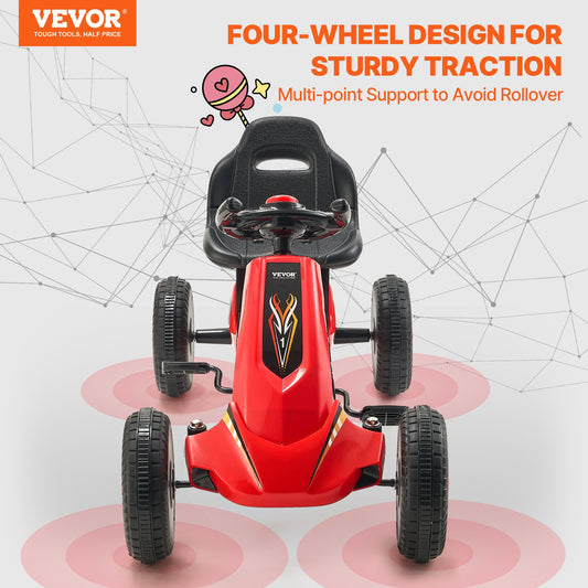VEVOR Go Kart 4 Wheel Pedal Ride On Toy for Kids Ages 3-8 Adjustable Seat Red - ToyChest.au