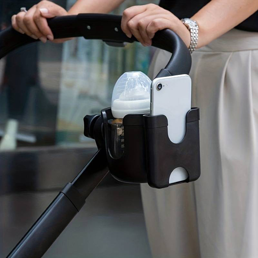 Vibe Geeks Convenient 2-in-1 Stroller Cup and Phone Holder for On-the-go Parenting - Black