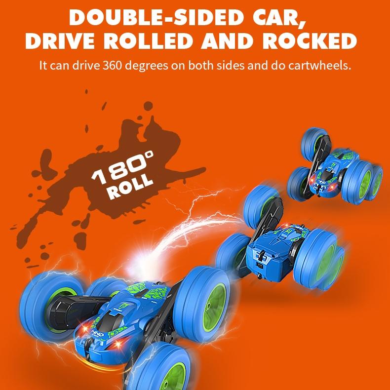 Blue Stunt Tumbling Car Toy With 2.4Ghz Remote Control