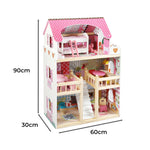 Bopeep Wooden Doll House 3 Floor Kids Girl Dollhouse Full Furniture Pink 90cm
